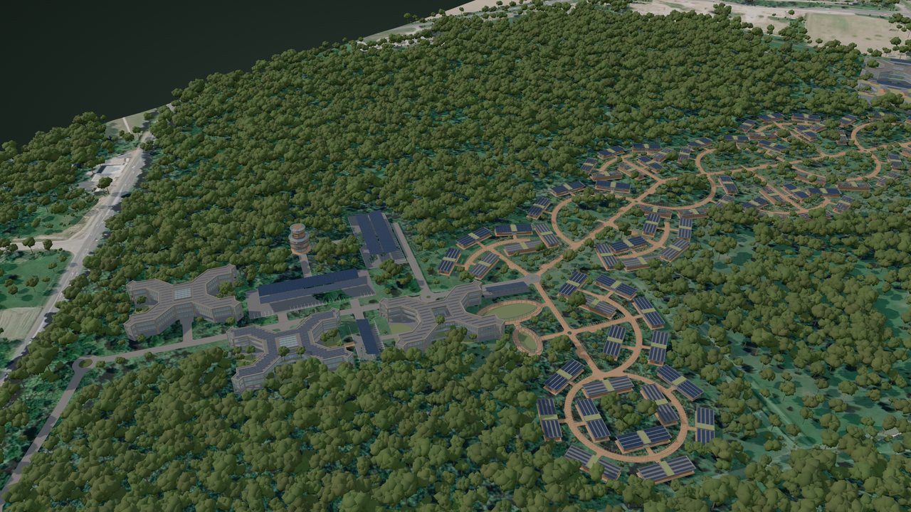 A 3D modell a hévízi központtal és egy lakóház-gyűrűvel